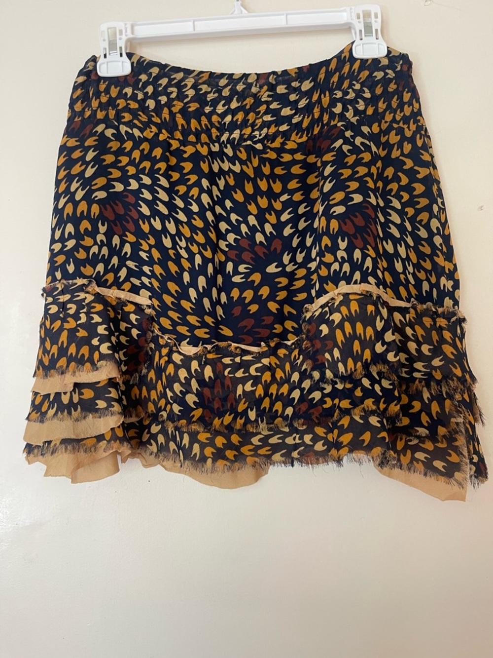Free People Black Mini Skirt with Mustard and Cream Print S/M